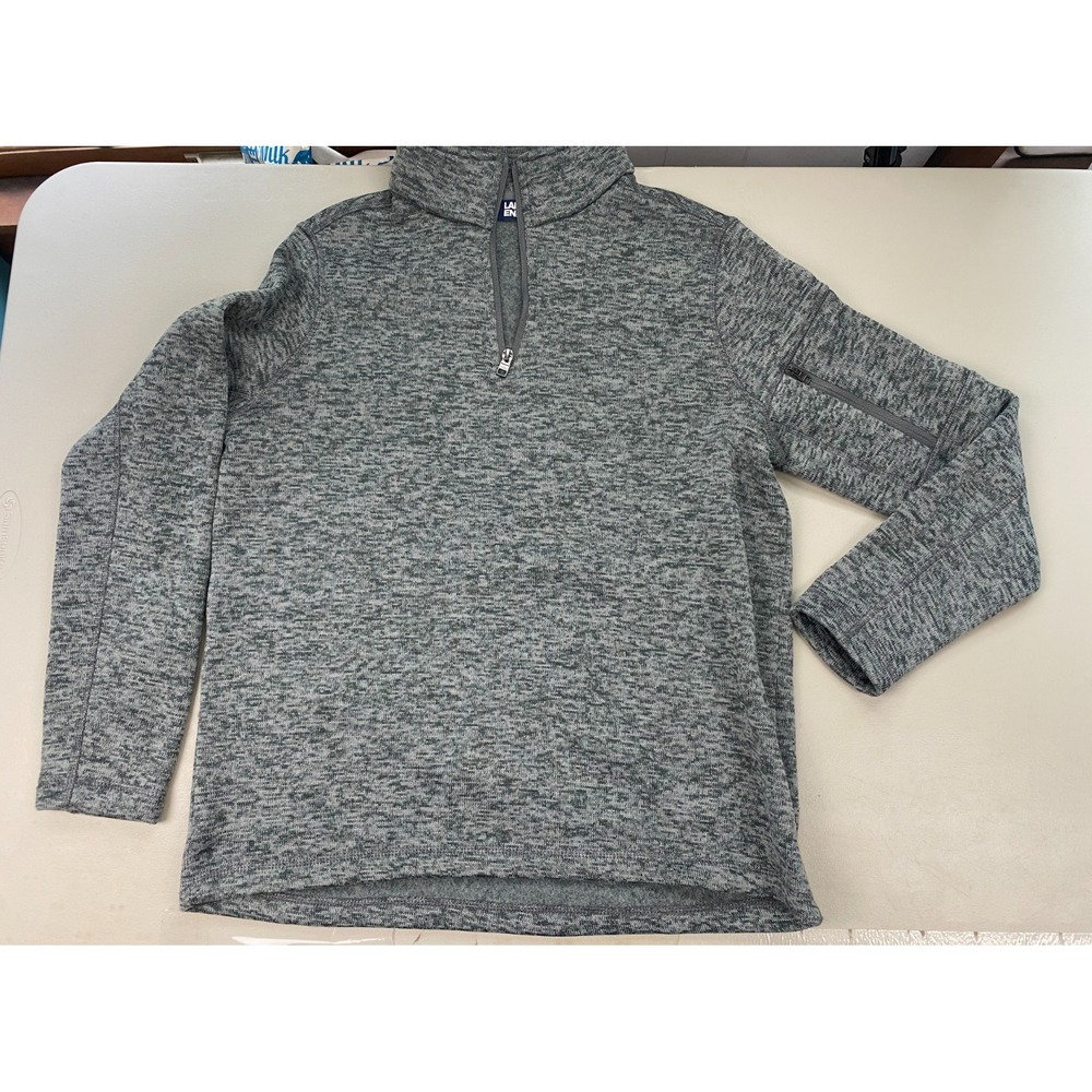 Lands' End Sweater Fleece Pullover Youth Large 14-16 Gray 1/4 Zip Mock Neck Boys